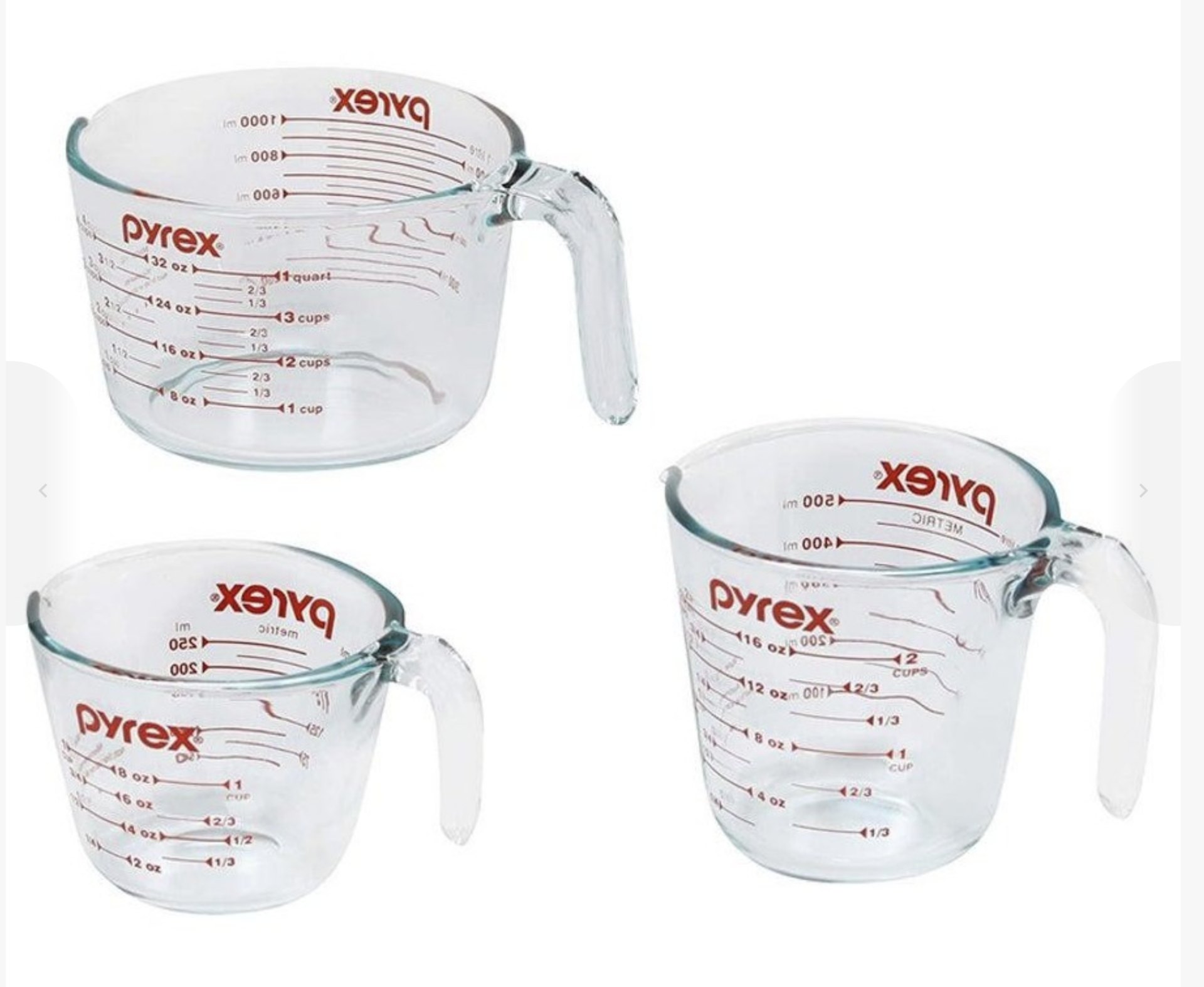 Pyrex 3 Piece Glass Measuring Jug Set